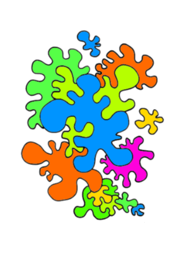 Study the 'Big Blue Wiggle Shape' that is "in front'.Now see the light green wiggle shape 'behind' it. Each shape is placed behind the the one in front.