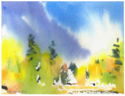 Paint with clean pure colours. Good materials make great pictures. This watercolour landscape was with a smaller class of 8 students.