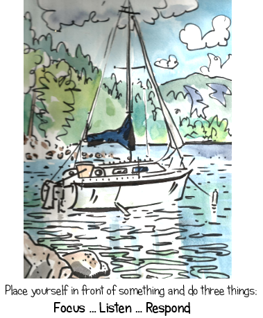 Step outside and look around. Note; a boat or building or flower pot or motorcycle or bike or tree or ocean or mountain or rock ... now set that as the object of your next outdoor drawing or painting class.