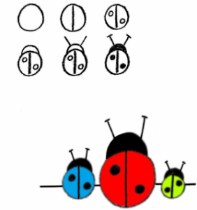 easy to draw ladybug, drawing for three to five year old children