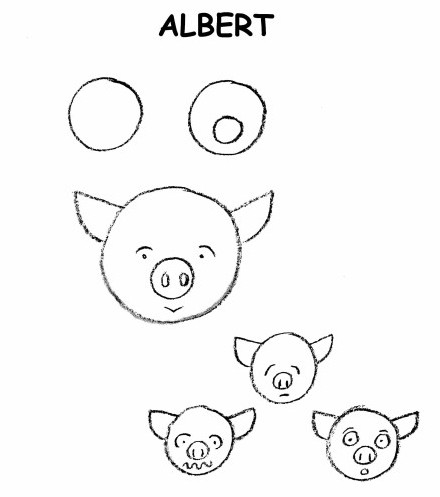 draw a cute pig, easy drawing of pig, 3 to 5 year old drawing,